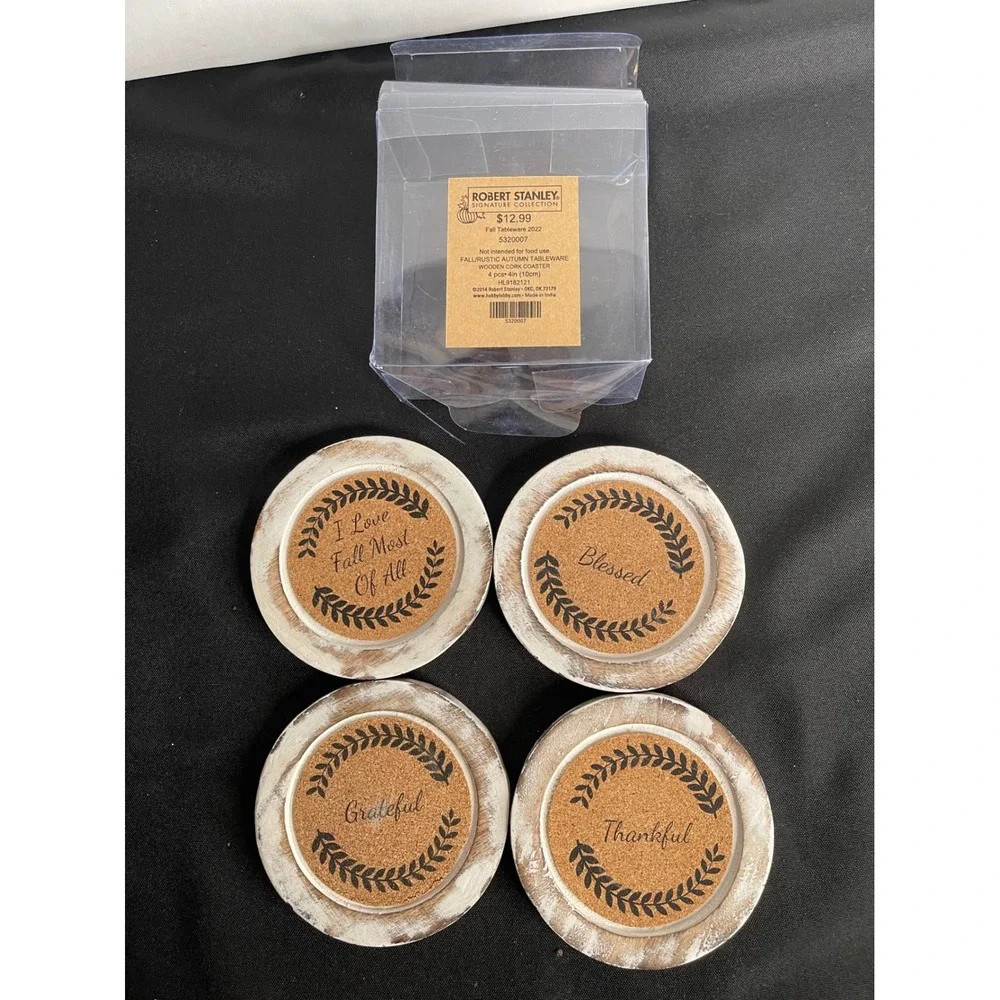 Robert Stanley Signature Collection Fall Rustic Wooden Cork Coaster Set 4pc